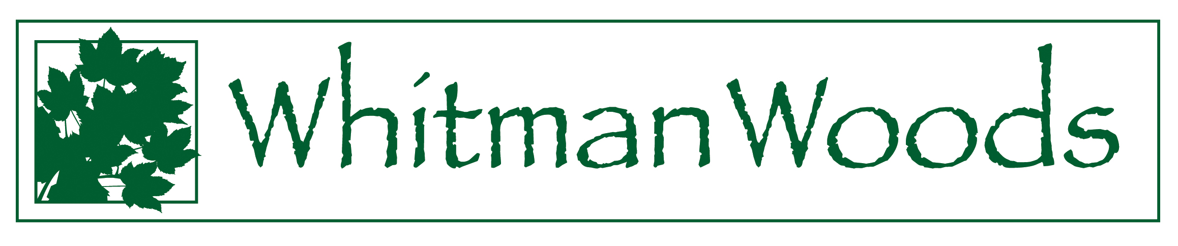 A logo with a tree and the words "Whitman Woods" written in green.